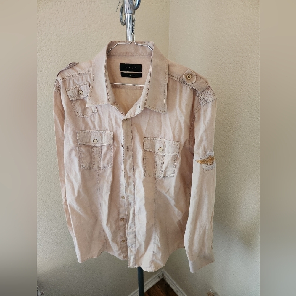 Envy Slim Fit Long Sleeve Button Up Shirt With Pockets